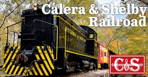 Locomotive with words Calera & Shelby Railroad