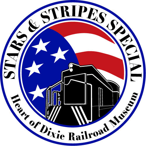 circular logo with us flag and locomotive