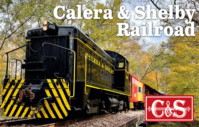 Locomotive with words Calera & Shelby Railroad